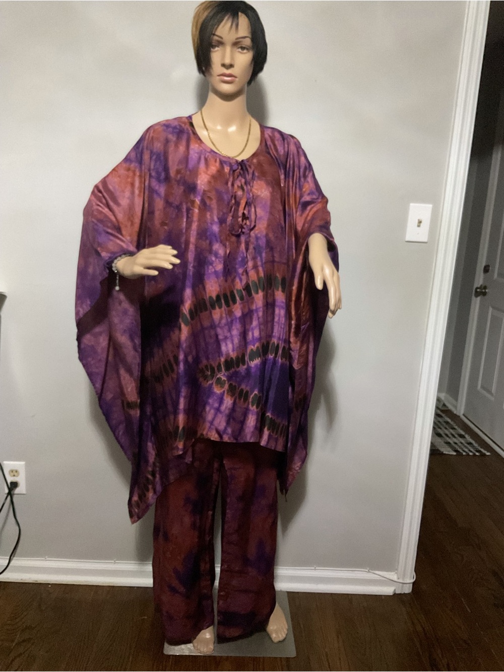 Bohemian Purple Tie-Dye Wide-Leg Pant Set - Relaxed Fit